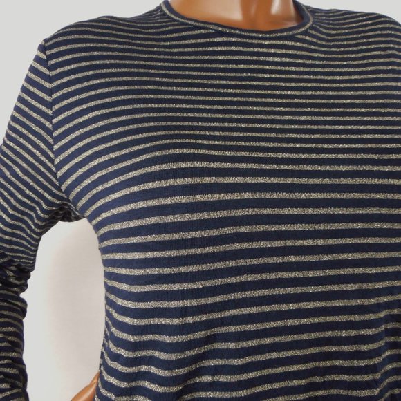 LAUREN Top XL Navy/Gold Striped Shirt NWT Casual Party Blouse Long Sleeves - Picture 5 of 9